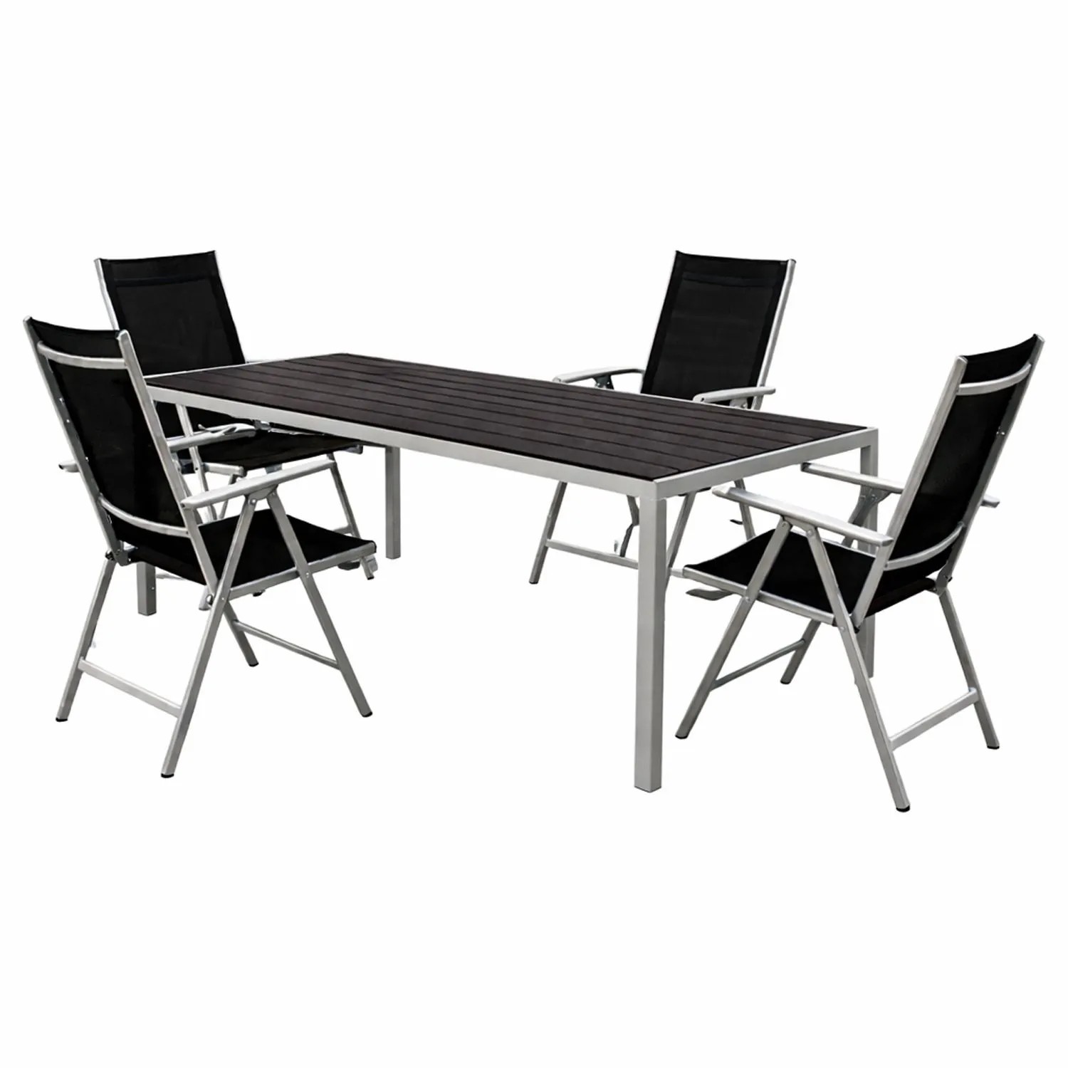 Mojawo 5tlg Outdoormöbel Set Gartenmöbel Gartengarnitur Polywood Gartentisch 180x90cm 4 Hochlehner Klappstühle Schwarz