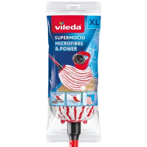 Vileda SuperMocio Microfibre & Power Wischmopp mit Stiel, verpackt. Reinigungsgerät für gründliche Sauberkeit.