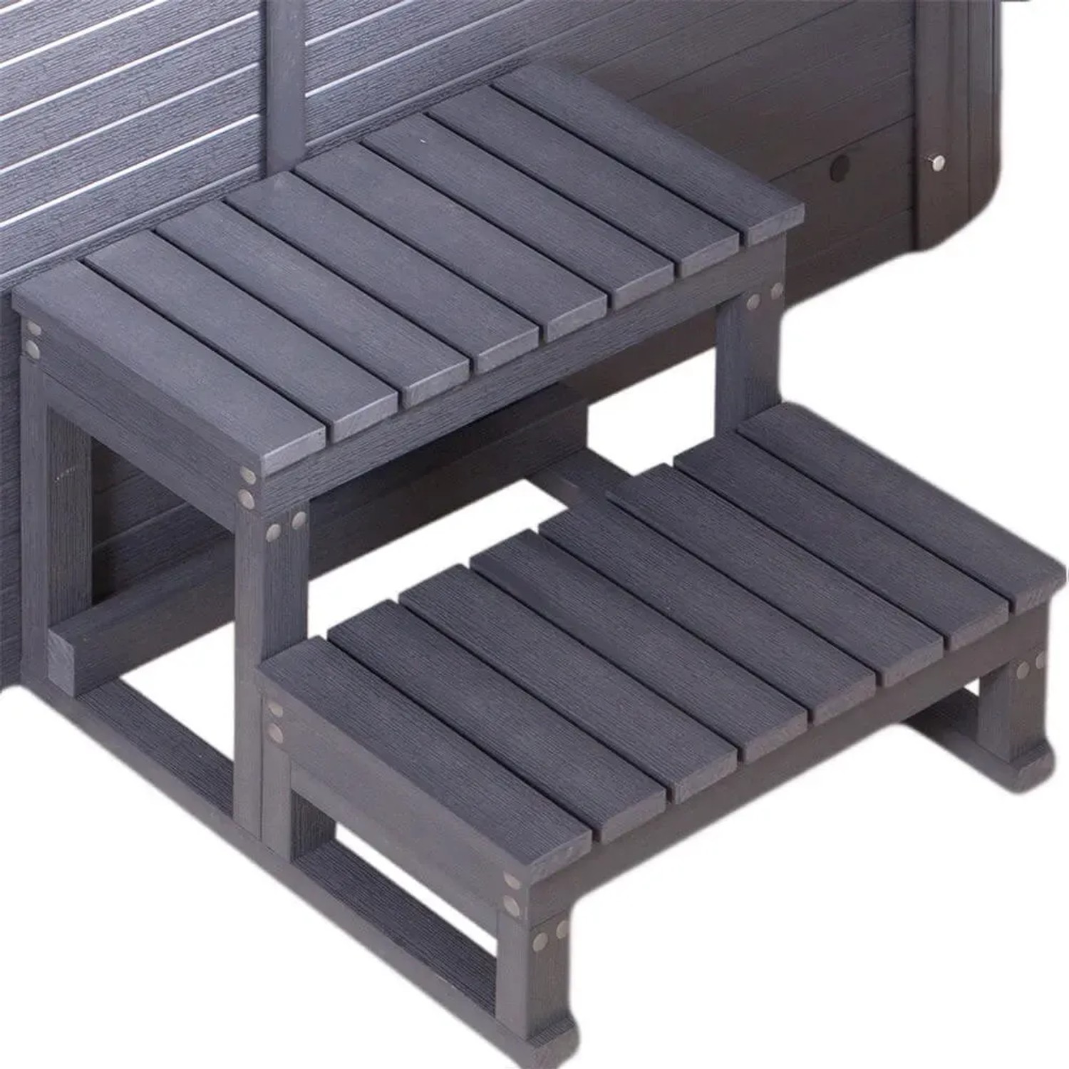 Treppe aus WPC in Anthrazit für Home Deluxe Outdoor Whirlpool Beach Plus.