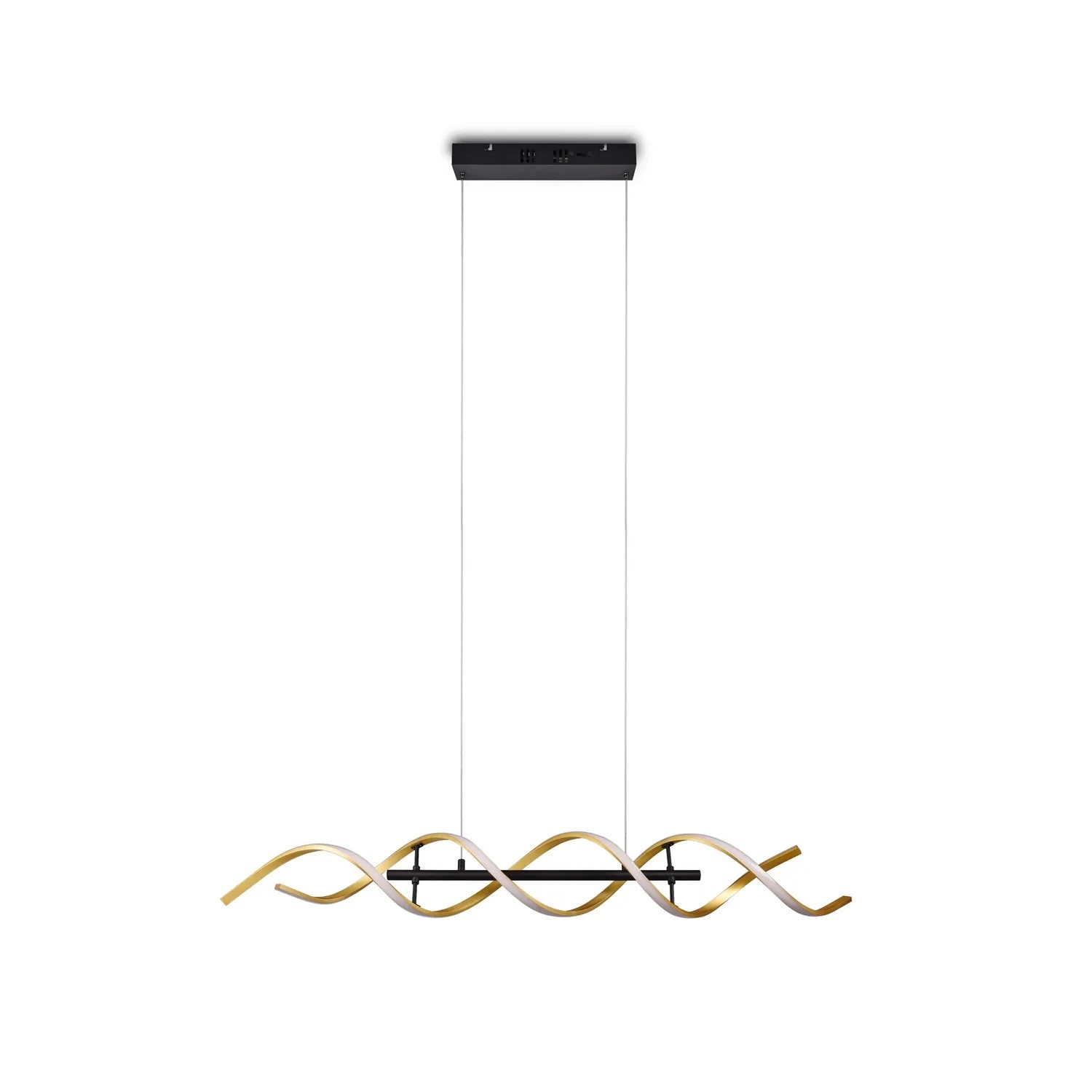 Moderne Trio LED-Pendelleuchte Sequence, goldfarbig, 1-flammig, geschwungenes Design für Wohn- und Essbereich.