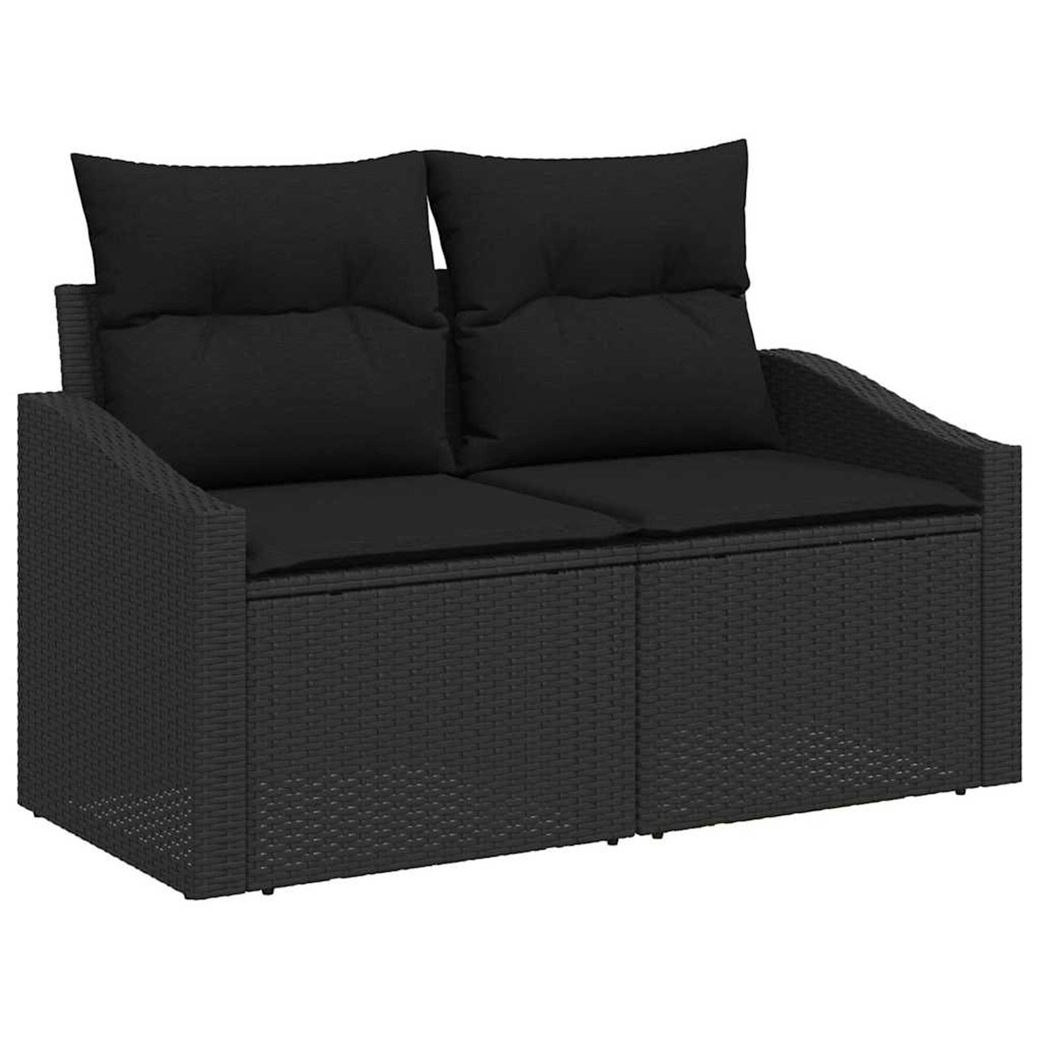 Schwarzes 9-teiliges vidaXL Garten-Sofa-Set aus Poly Rattan mit Kissen.