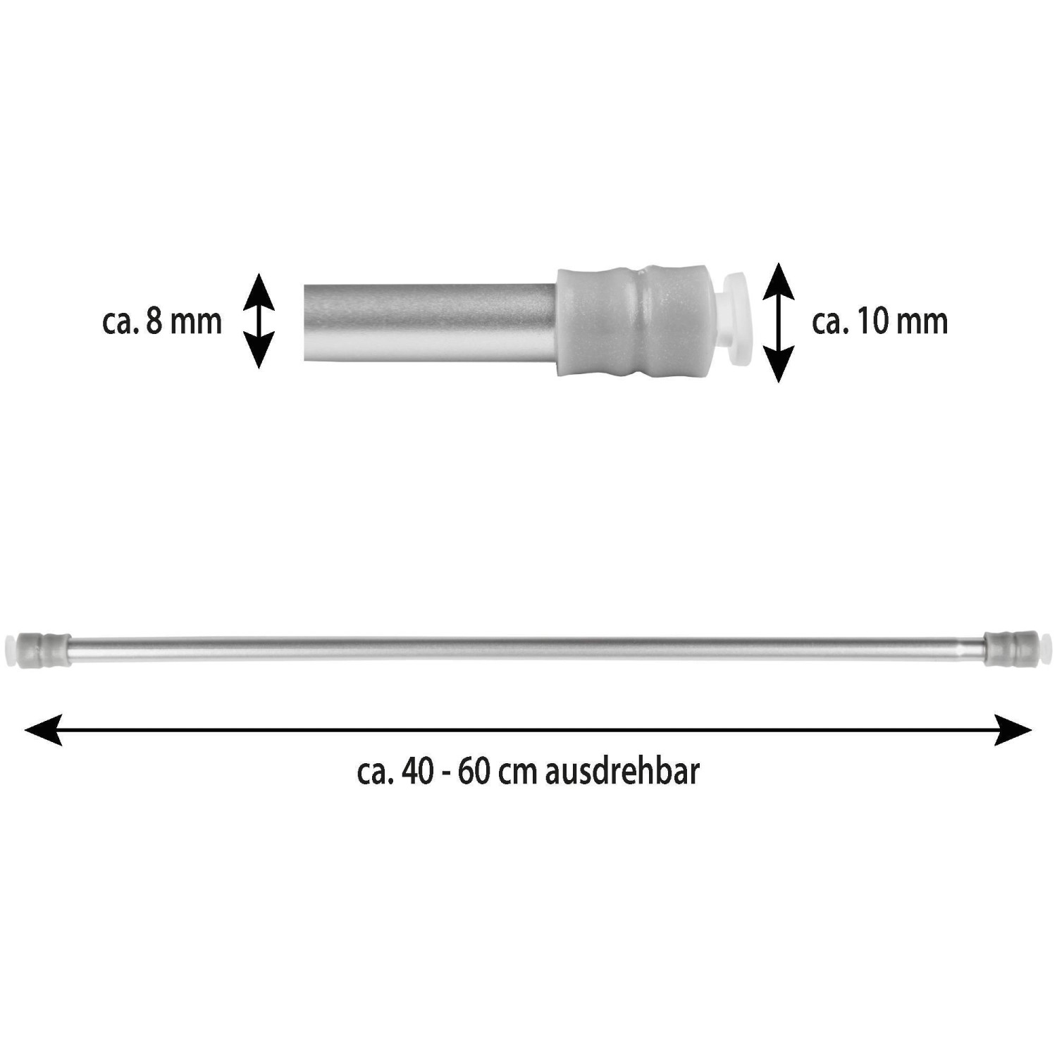 Bestlivings Klemmstange, matt silber, ausziehbar von 40-60 cm, für Gardinen und Fensterdekoration.