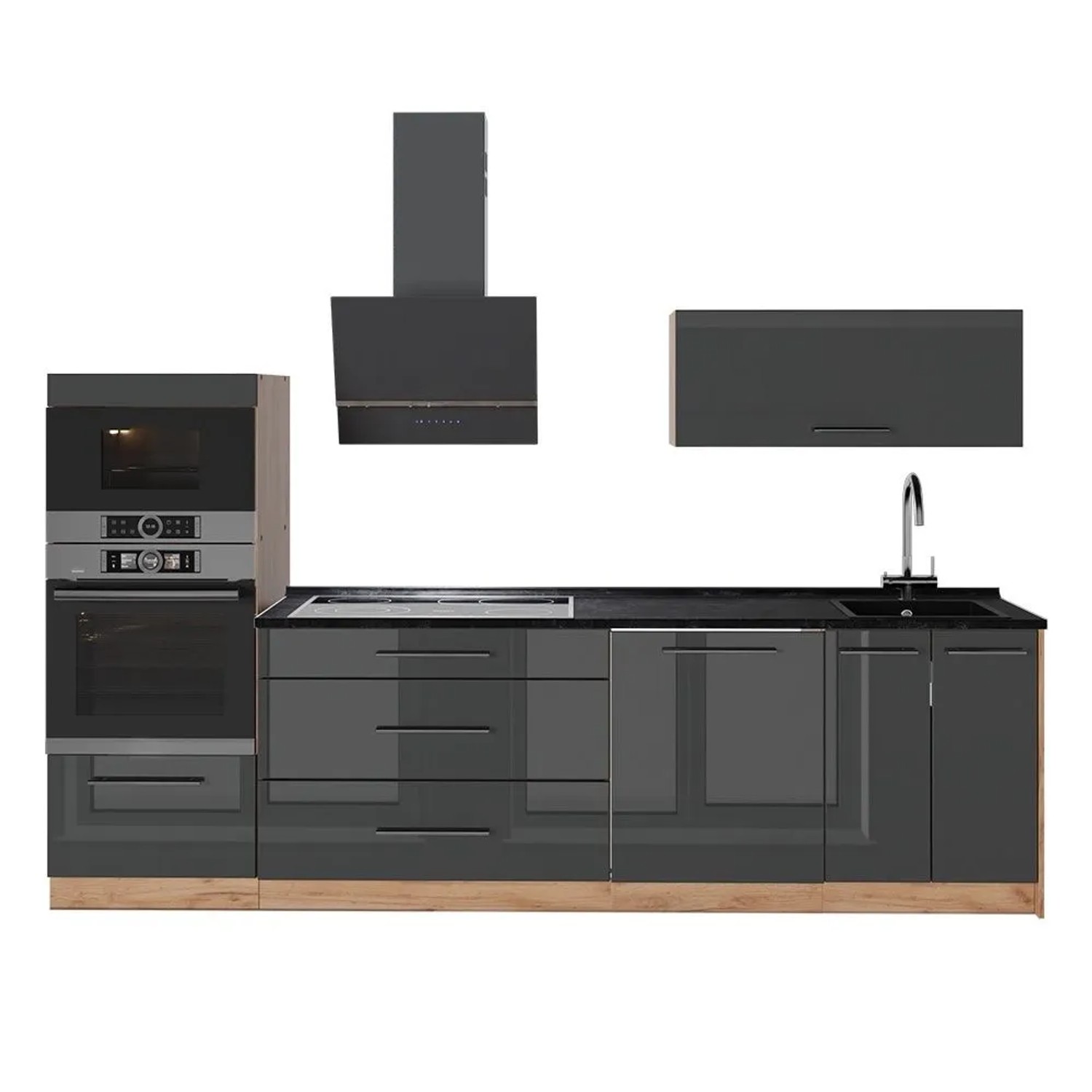 Vicco Küchenzeile Fame-Line Anthrazit Hochglanz/Goldkraft Eiche 280 x 154 AP Anthrazit Art Nr 64683