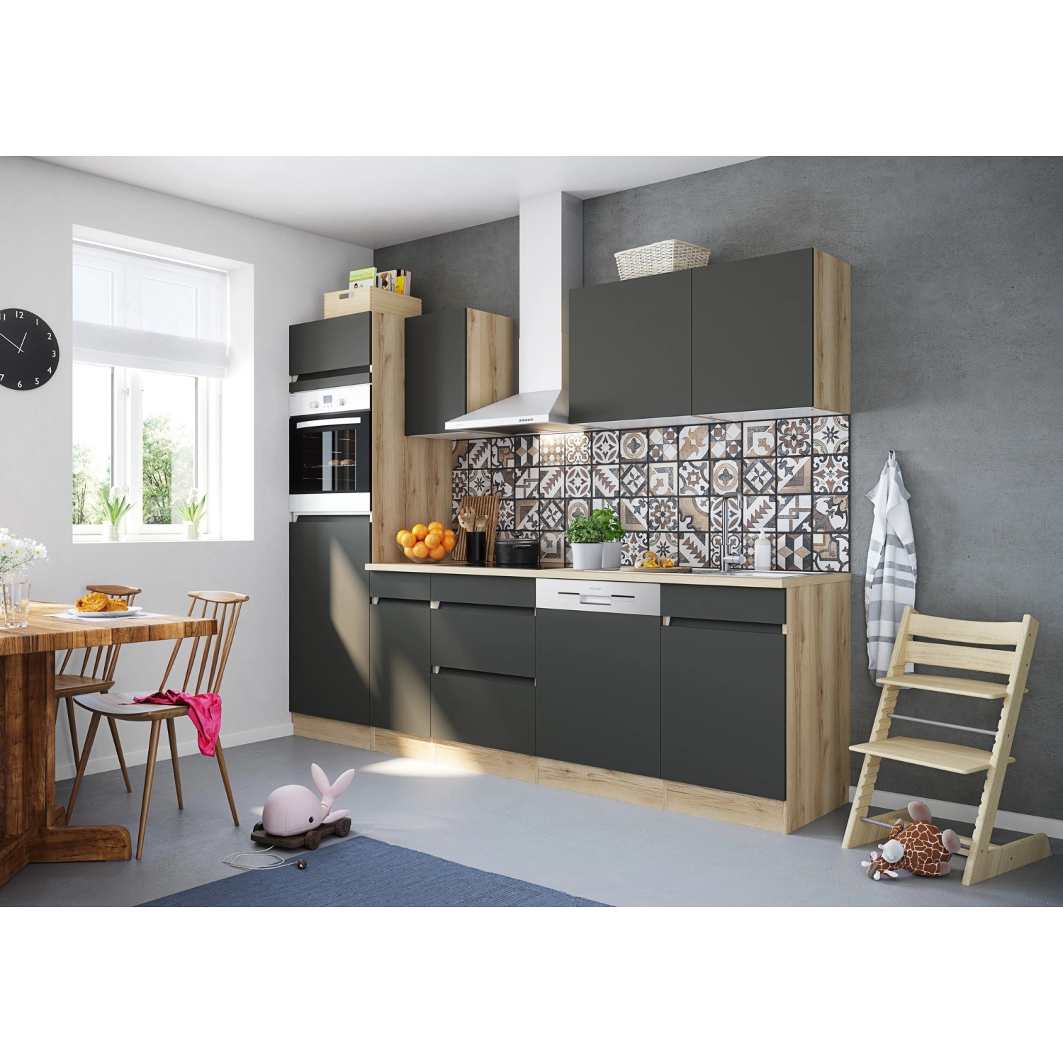 Optifit Küchenzeile/Küchenblock OPTIkombi Noah420 ohne E-Geräte 270 cm Anthrazit/Wildeiche