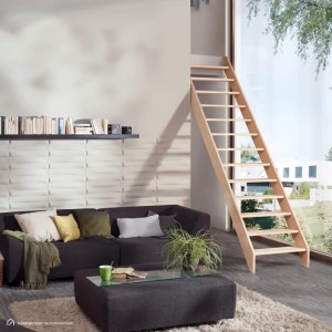 Treppen Intercon Holztreppe Casablanca Raumspartreppe Buche Massiv Naturbelassen Gerade Mit 80 cm Treppenbreite Ohne Geländer Ohne Setzstufen