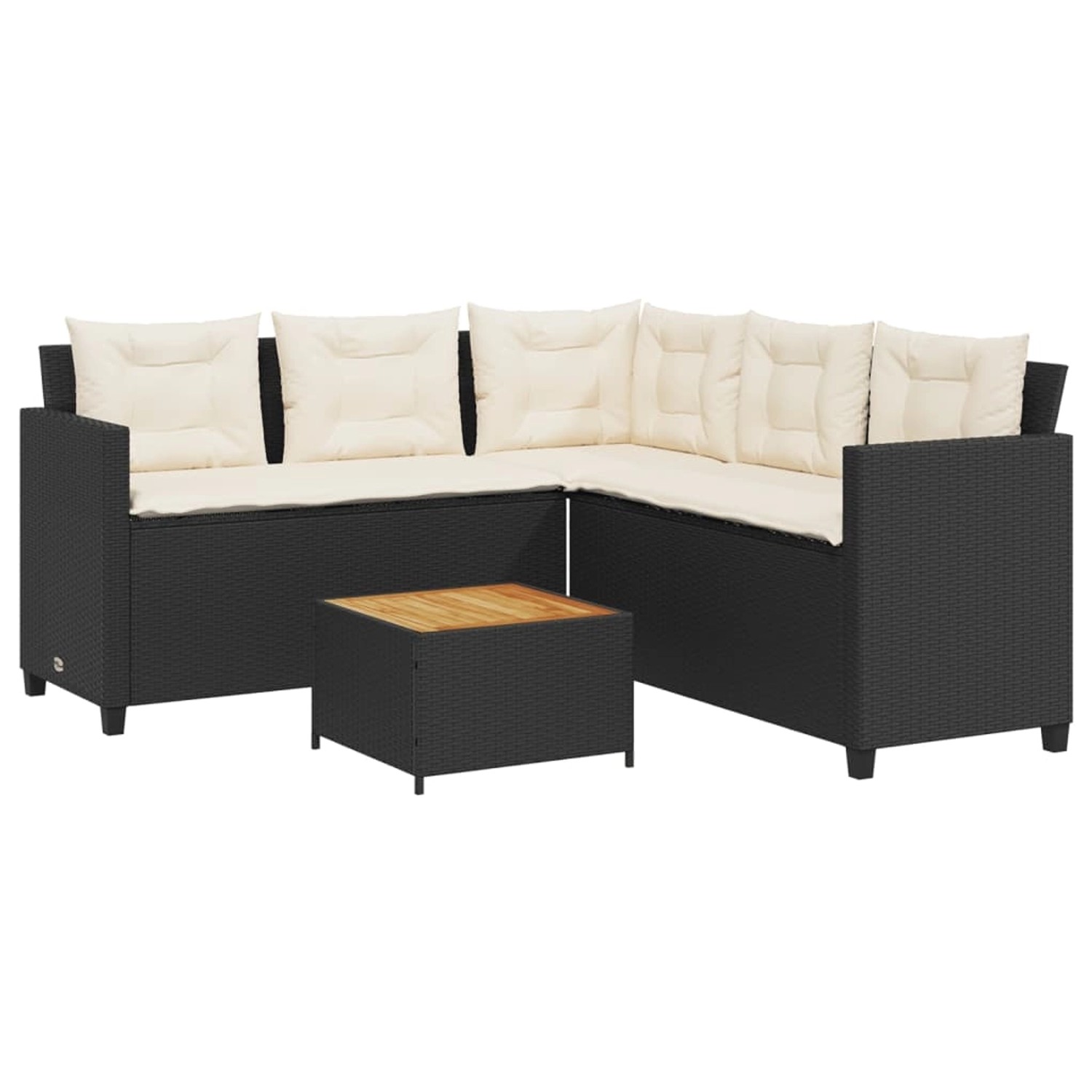 vidaXL Gartensofa in L-Form mit Tisch und Kissen Schwarz Poly Rattan 369048 günstig online kaufen