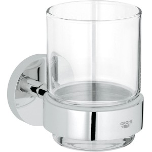 Grohe Essentials Glas mit Halter, Chrom, zur Wandmontage. Badaccessoire für Zahnbürsten und mehr.