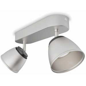 Philips myLiving County LED-Doppelspot, gebürsteter Stahl, 2-flammig, warmweißes Licht.