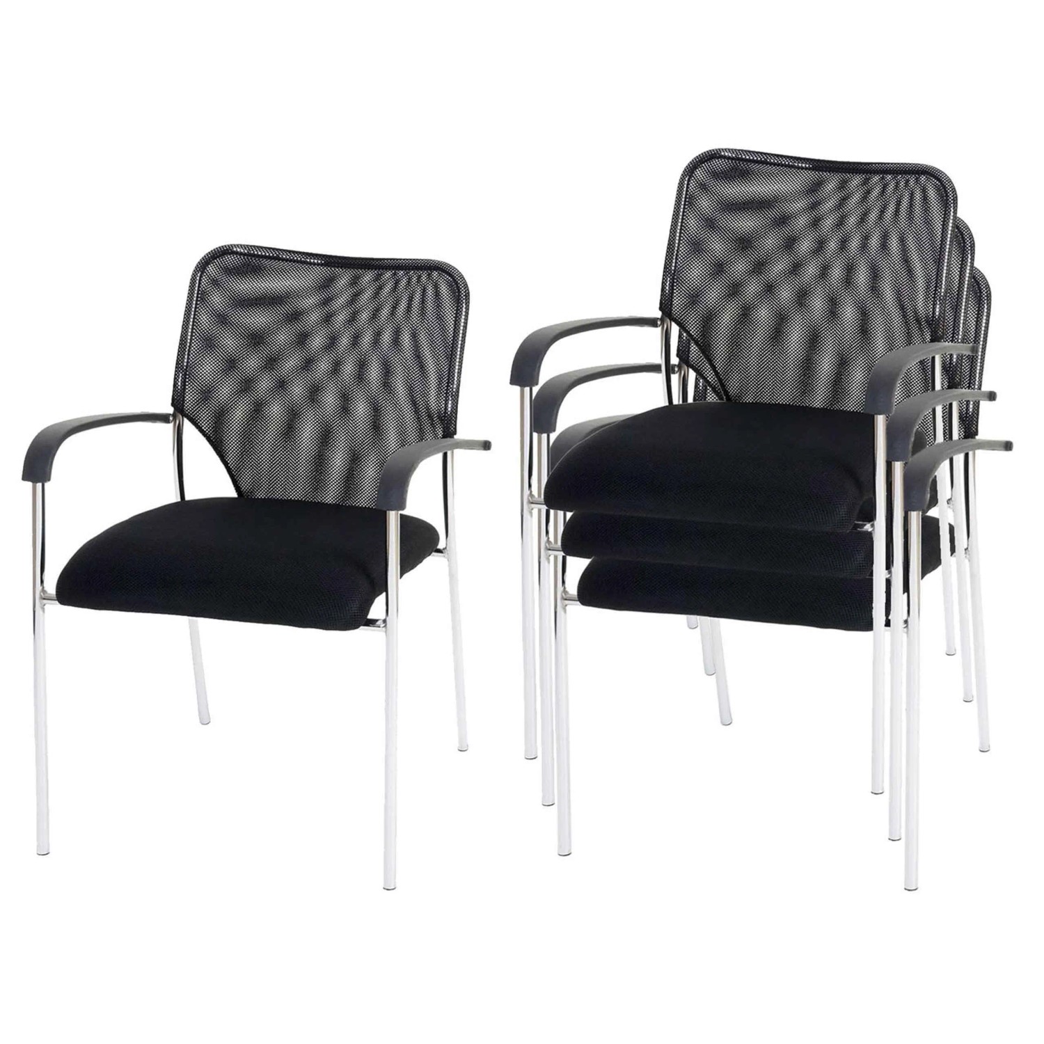 Mcw 12er-Set Besucherstuhl Tulsa Stoff/Textil 4x Stuhl Sitz Schwarz Rückenfläche Schwarz