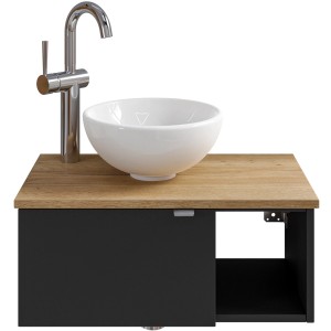 Pelipal Einzelwaschtisch Serie 6915, 61 cm, Schwarz mit Keramikbecken und Armatur.