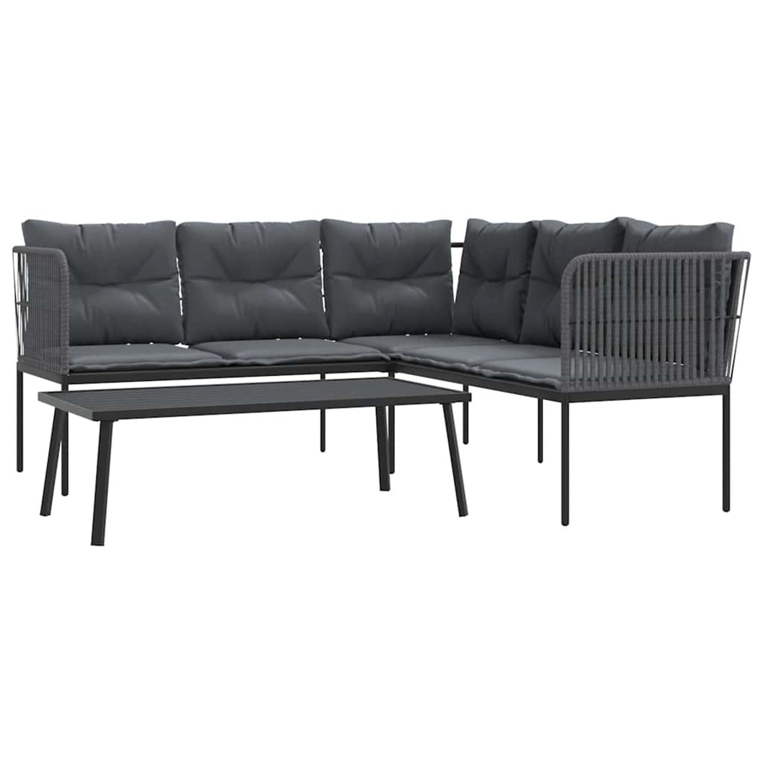 vidaXL Garten-Sofagarnitur mit Kissen Schwarz Stahl und Textilene 3283747 günstig online kaufen