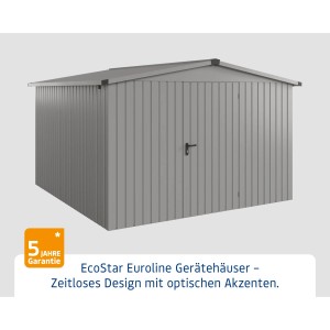 Hörmann EcoStar Gerätehaus Euroline mit Satteldach, 333x325 cm, Graualuminium.