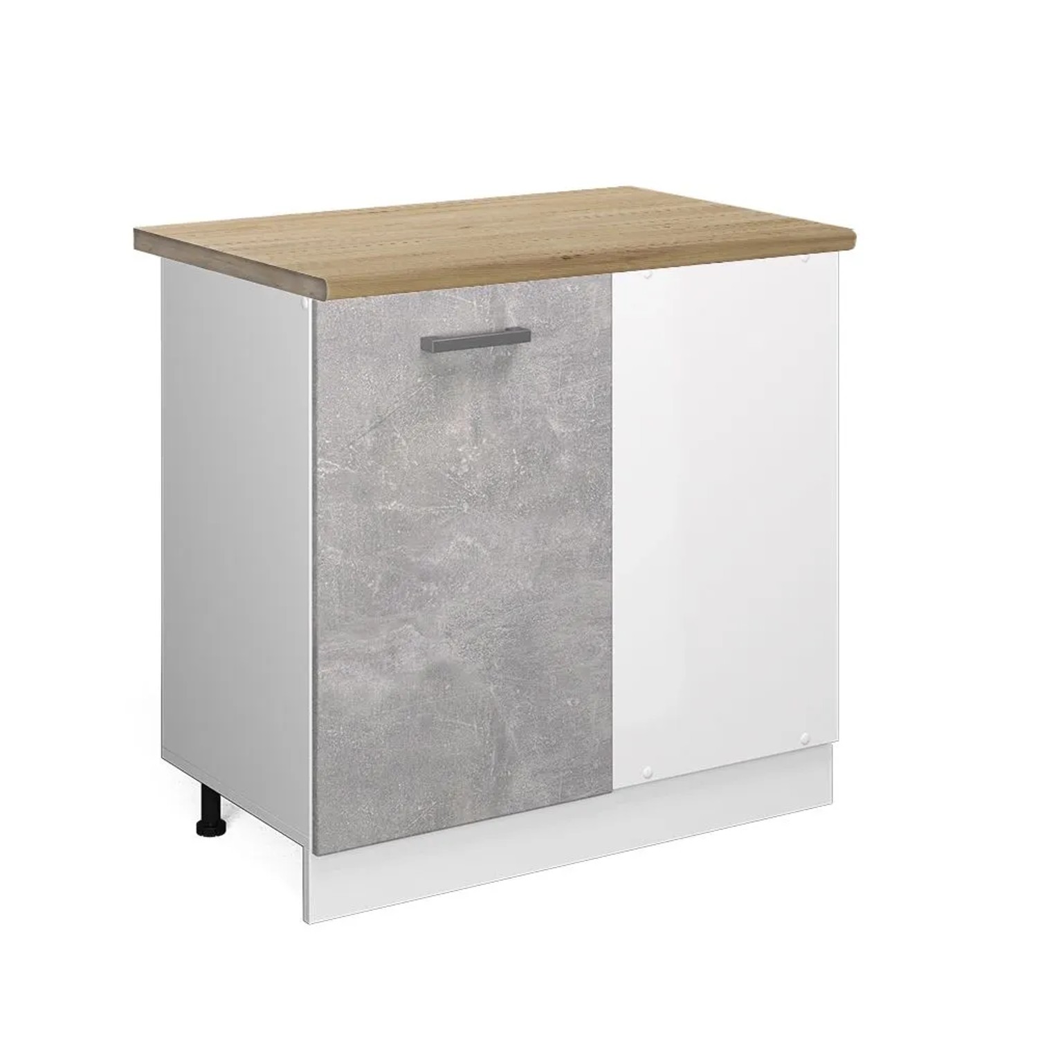Vicco Eckunterschrank R-Line Küchen Eckschrank Beton Weiß 86 cm AP Eiche