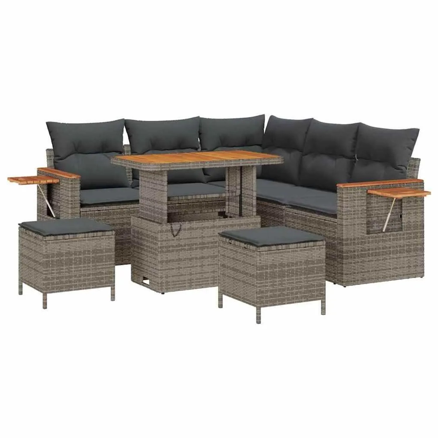 vidaXL Gartensofa-Set mit Kissen 9 Stk Grau Poly-Rattan 3365128 günstig online kaufen