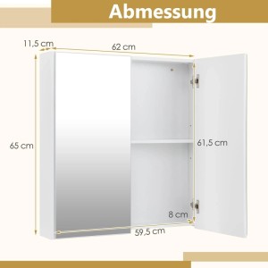 Costway Spiegelschrank Bad Wandschrank Badezimmerschrank Weiß