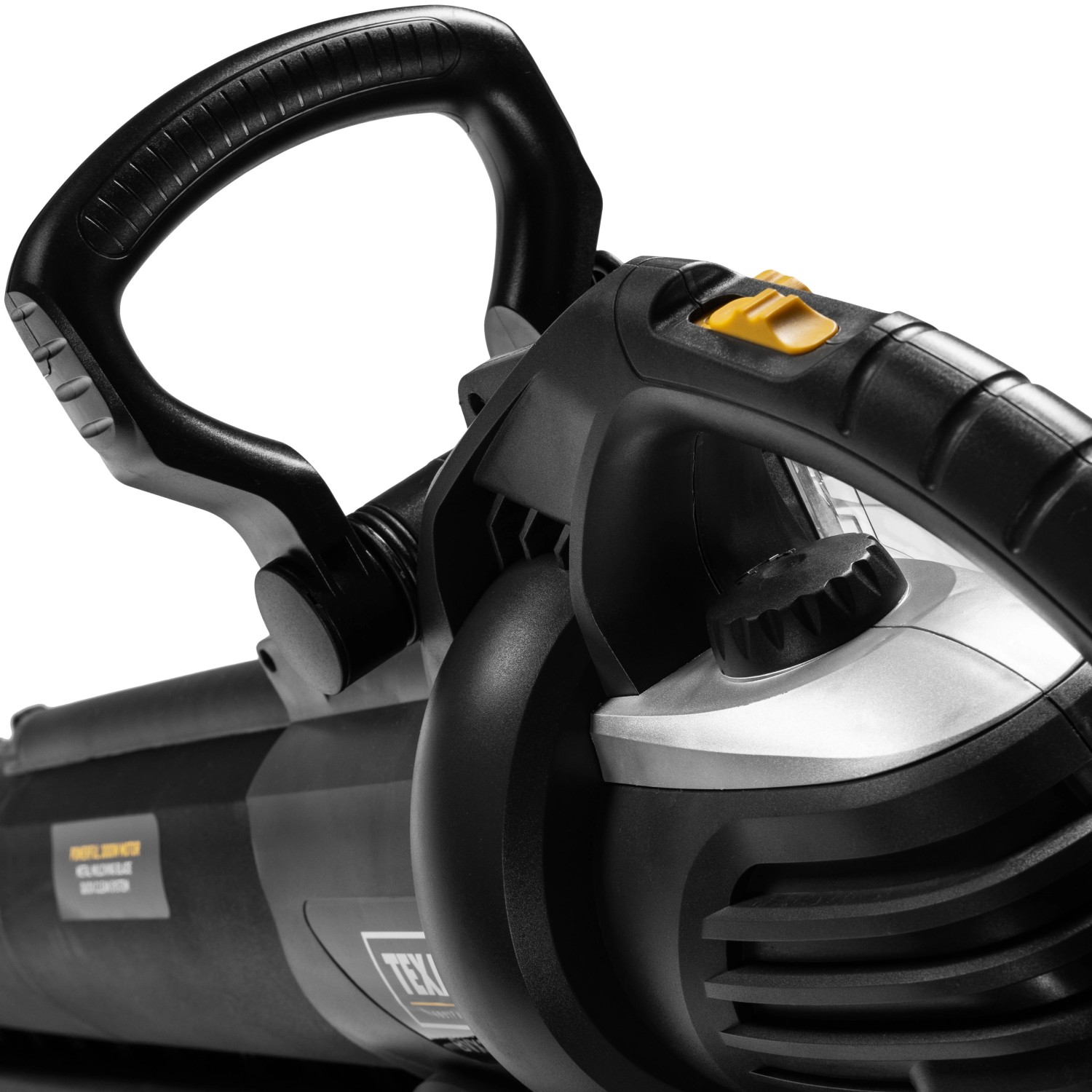 Detailaufnahme: Texas Elektro Laubsauger/Bläser BVX300 mit Griff und Bedienelementen.