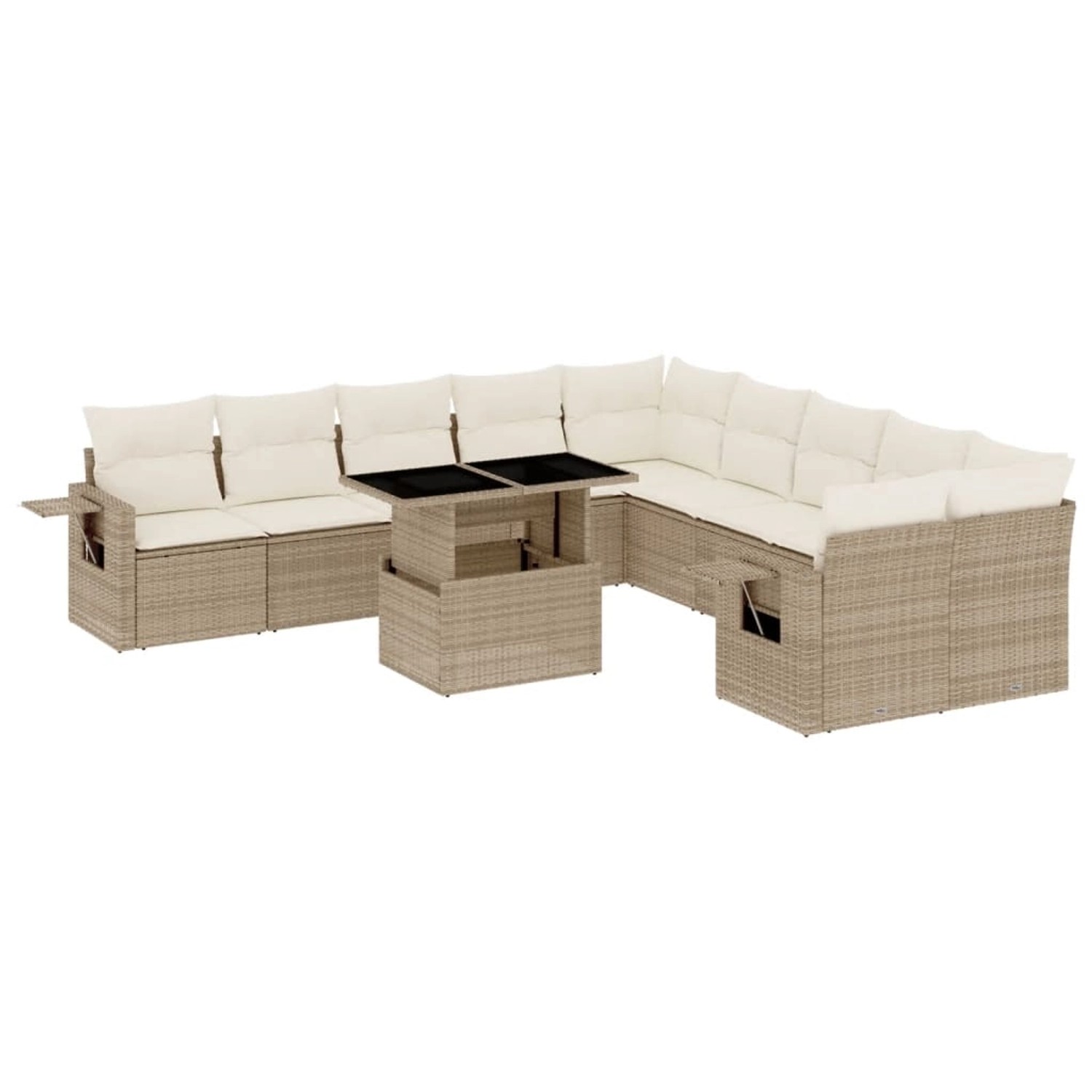 vidaXL 11-tlg Garten-Sofagarnitur mit Kissen Beige Poly Rattan Modell 180 günstig online kaufen