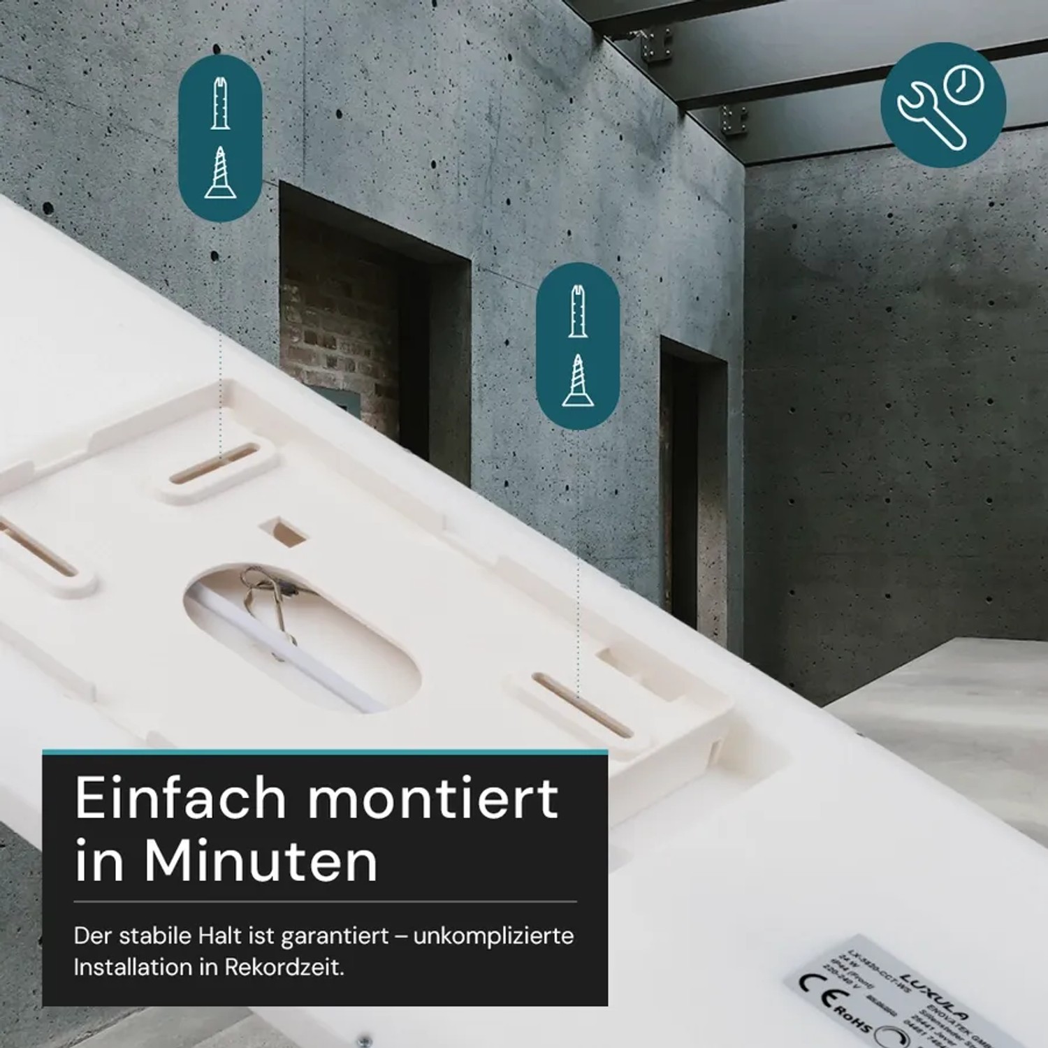 LUXULA LED Panel 58x20cm 24W 2200lm IP44 Wassergeschützt CCT Dimmbare Deckenleuchte Fernbedienung 3000K bis 6500K Warm- Kaltweiß Aufbauleuchte Weiß_7