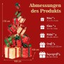 15 gestapelte LED Geschenkboxen in Rot, Grün, Gold, beleuchtet, mit Schleifen, als festliche Weihnachtsdekoration. 170 cm.