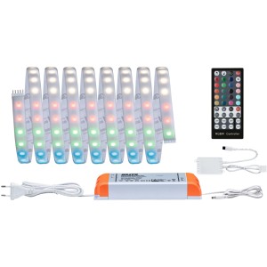 Paulmann MaxLED 1000 RGBW LED-Streifen Basisset mit Fernbedienung und Zubehör.