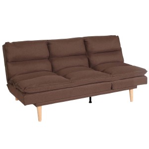 Braunes MCW Schlafsofa M79 aus Stoff/Textil mit Holzfüßen und verstellbarer Rückenlehne.