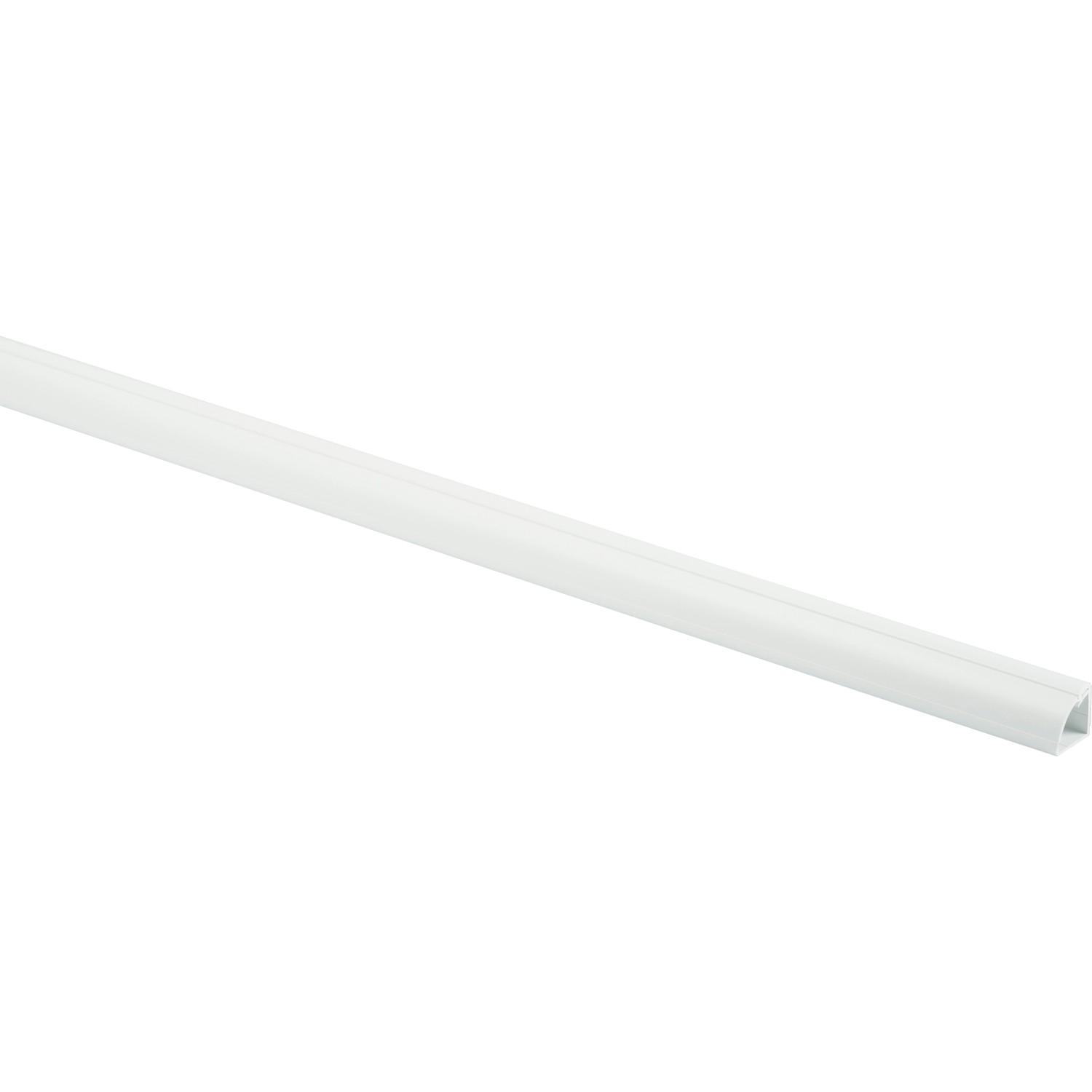 Weißer D-Line Kabelkanal, 22x22 mm, 2 Meter lang. Viertelkreis-Form.