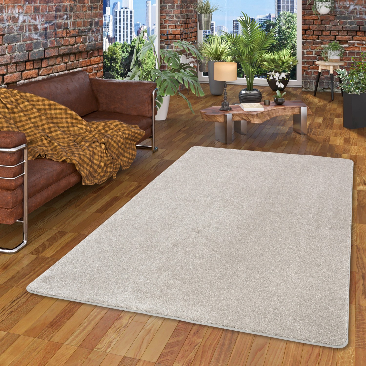 Snapstyle Hochflor Teppich Touch Silbergrau, 160x200 cm im Wohnzimmer.