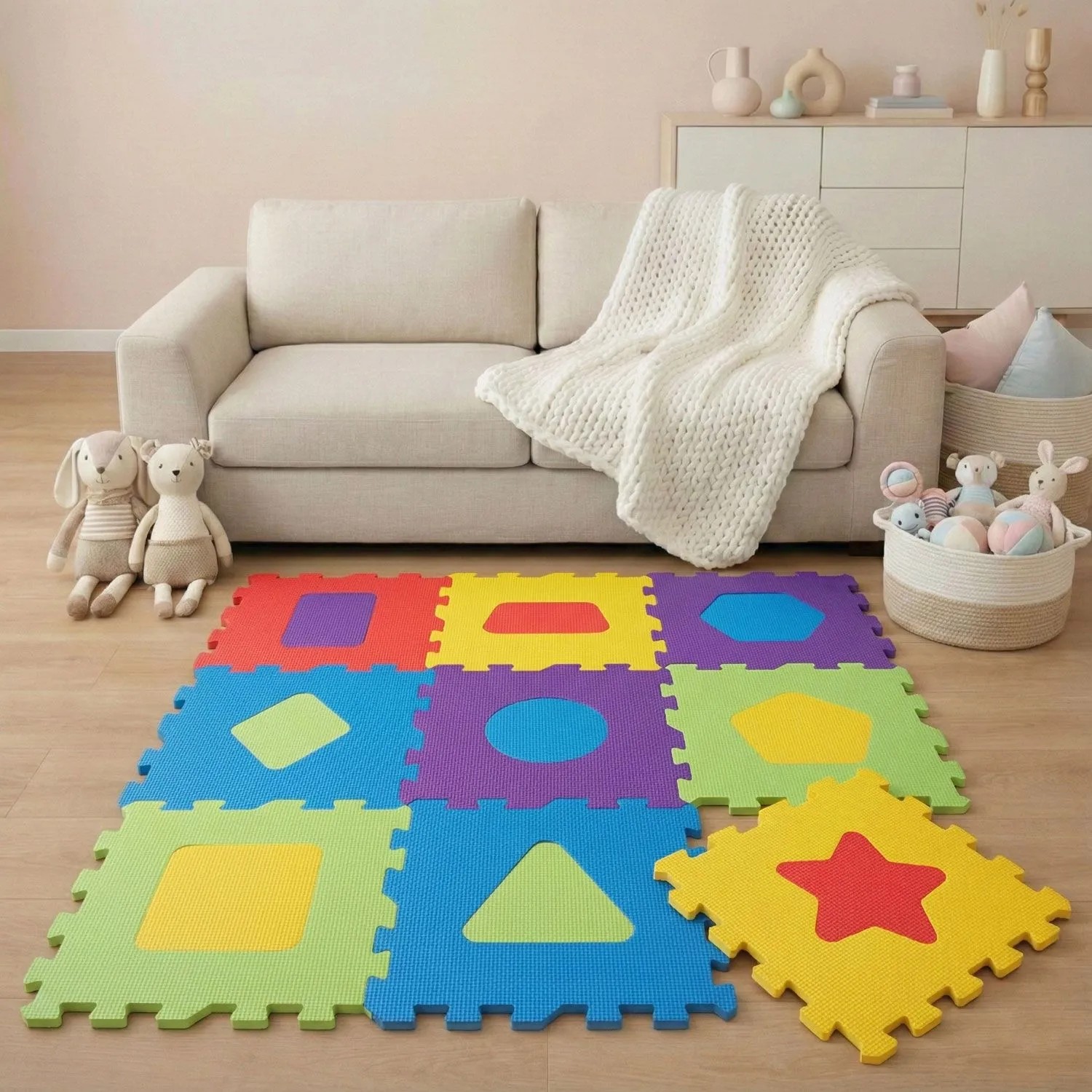 LittleTom Baby Puzzlematte Spielmatte 30 x 30 cm Bunt 10 Stück mit Symbolen