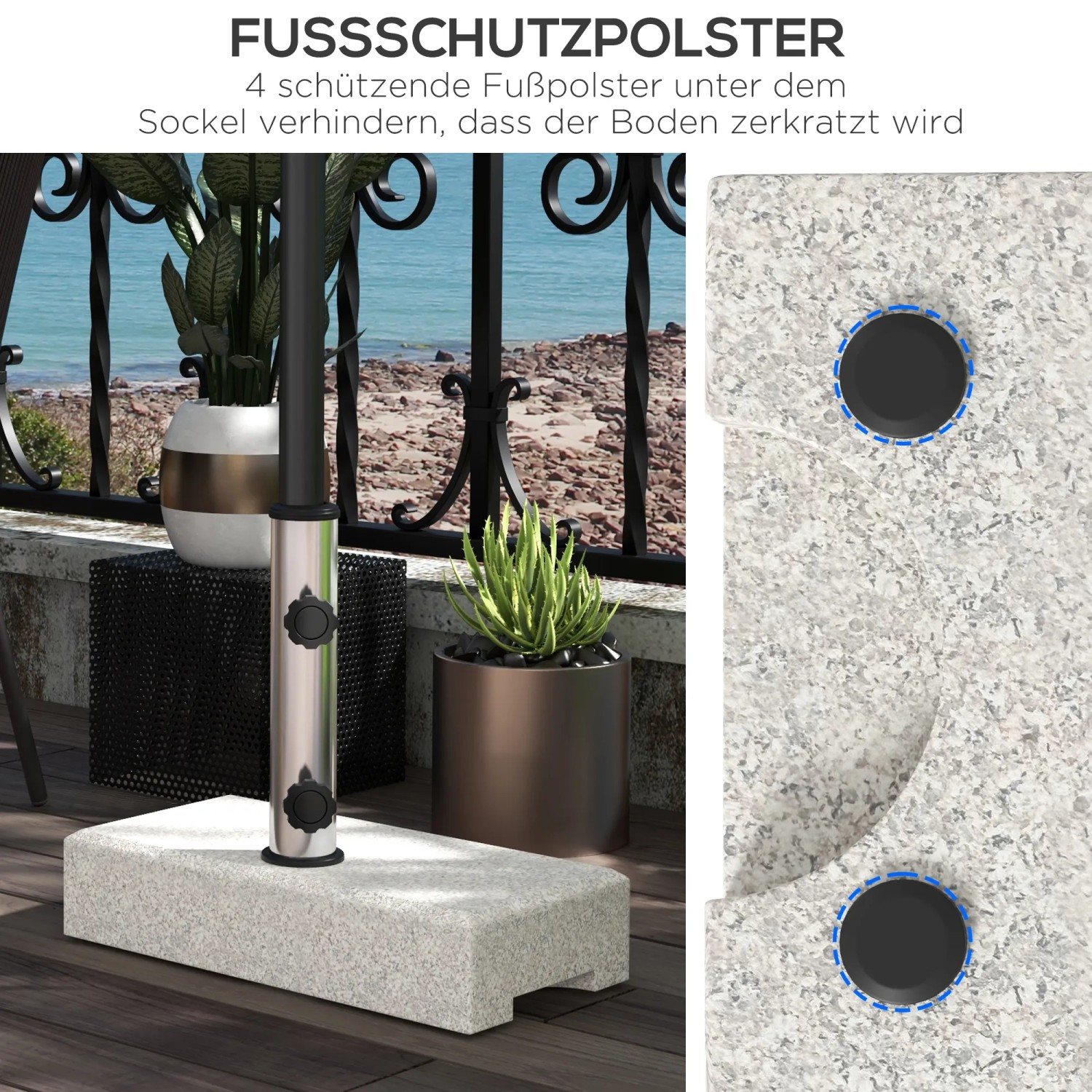 Outsunny Granit Sonnenschirmständer, grau, 45L. Stabiler Schirmhalter für Balkon und Garten.