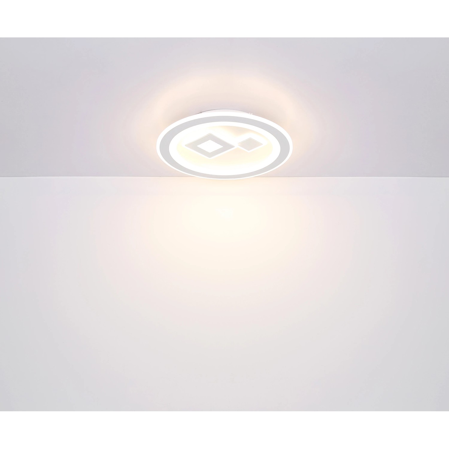 Weiße LED-Deckenleuchte Valeria von Globo, modernes Design, dimmbar und mit Fernbedienung.