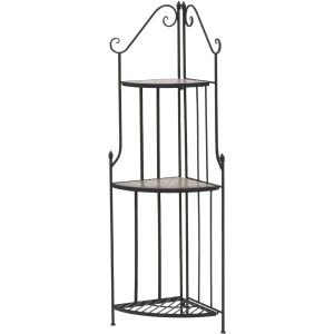 Schwarzes Siena Garden Eckregal Prato mit drei Mosaik-Regalböden aus Eisen, 63x29x142cm.