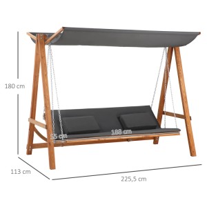 Graue Outsunny Hollywoodschaukel mit Bettfunktion und Holzrahmen, Maße 225,5x113x180 cm.