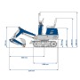 Maßzeichnung Scheppach Benzin-Mini-Bagger EXC815: Abmessungen und Details des Baggers.