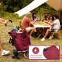 Sekey 3-in-1 Einkaufstrolley Treppensteiger rot mit Kühlfach und Spanngurt vor Picknick-Szene.