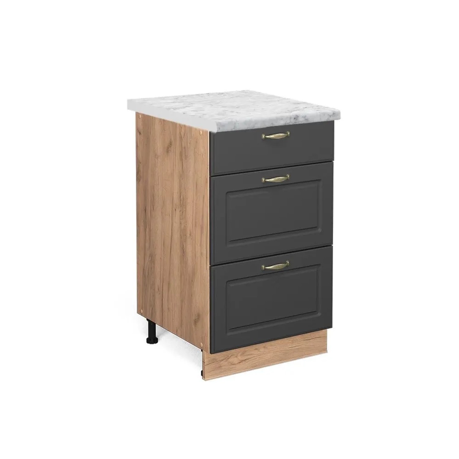Vicco Küchenunterschrank Fame-Line Anthrazit-Gold Goldkraft Eiche 50 cm AP Marmor