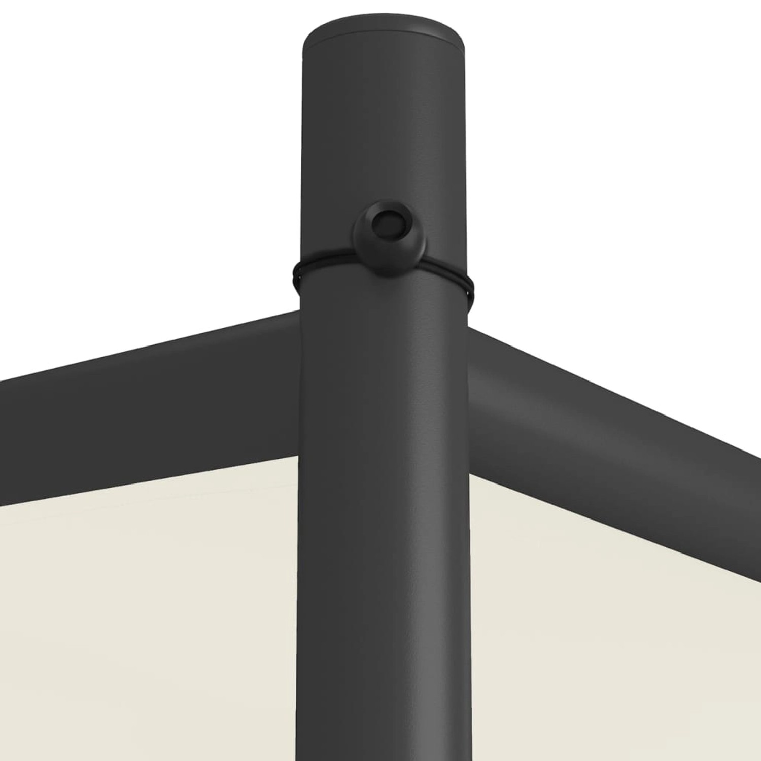 Detailaufnahme: Weißer Pavillon 4x4m, Stahlrahmen mit Stoffbespannung.