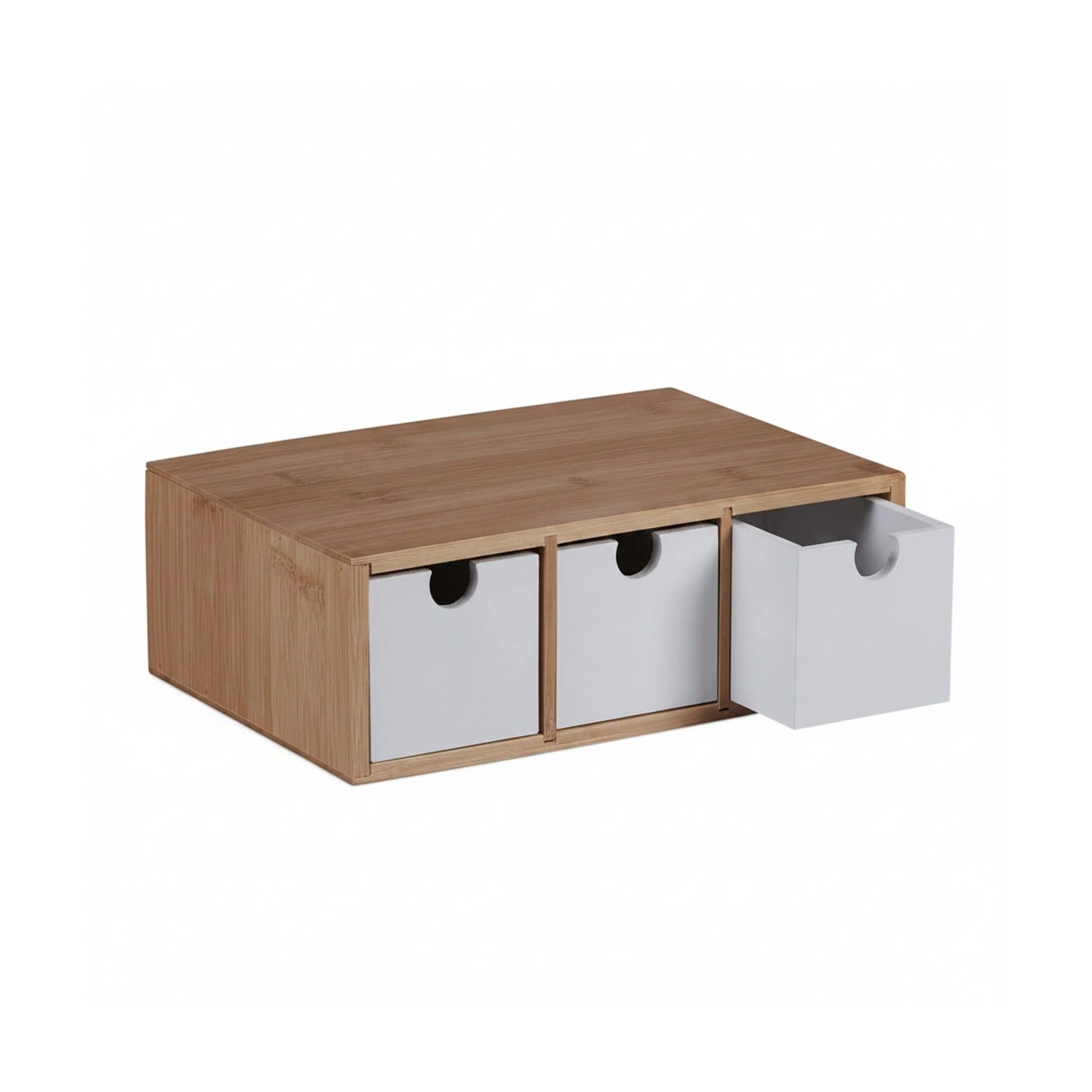 Relaxdays Schubladenbox Bambus MDF Natur Weiß 3 Fächer 9 cm x 26 cm x 18 cm 1 kg