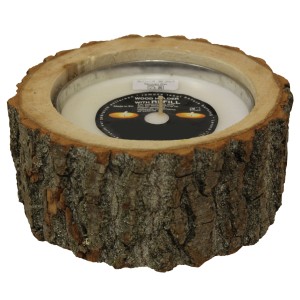 Rustikale Baumscheibe mit Kerze im Zinkbecher, Ø 16cm, für gemütliche Gartenpartys.