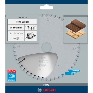 Bosch Kreissägeblatt Optiline Wood, 160mm, 48 Zähne, für präzise Holzschnitte.