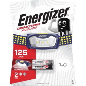Energizer Compact Sport Kopflampe mit Batterien, blaue Stirnlampe mit LED-Lichtern.