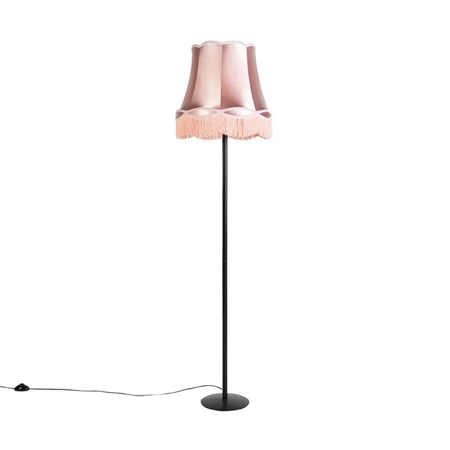 QAZQA Retro Stehlampe Schwarz mit Granny Schirm Rosa 45 cm Simplo