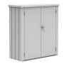 Biohort Terrassenschrank Romeo Gr. M, silberner Gartenschrank mit Doppeltür und Drehgriff.