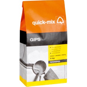 Quick-Mix Gips 3 kg Sack: Ausgleichsmasse zum Ausbessern von Löchern im Innenbereich.