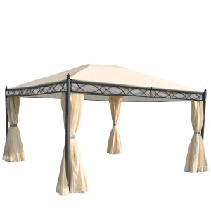 Creme-farbene MCW Pergola Beja 4x4m mit Dach, Seitenwänden und Moskitonetz.