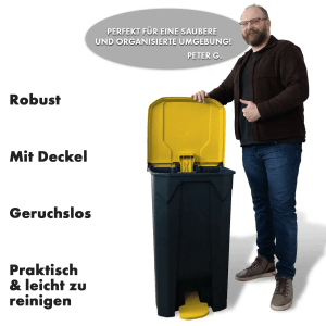 Gelber KARAT Mülleimer Olaf, 80 Liter Tretmülleimer mit Fußpedal.