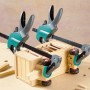 Zwei wolfcraft Einhandzwingen EHZ Easy 75-300 beim Verleimen eines Holzprojekts.