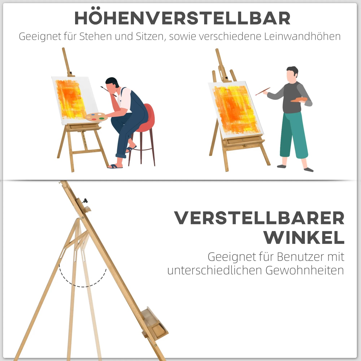 Vinsetto Staffelei, klappbar und höhenverstellbar, mit Halterung. Ideal zum Malen im Stehen oder Sitzen.