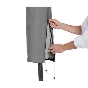 Leco Abdeckhaube in Anthrazit für Rechteck-Doppelsonnenschirm wird mit Reißverschluss geschlossen.