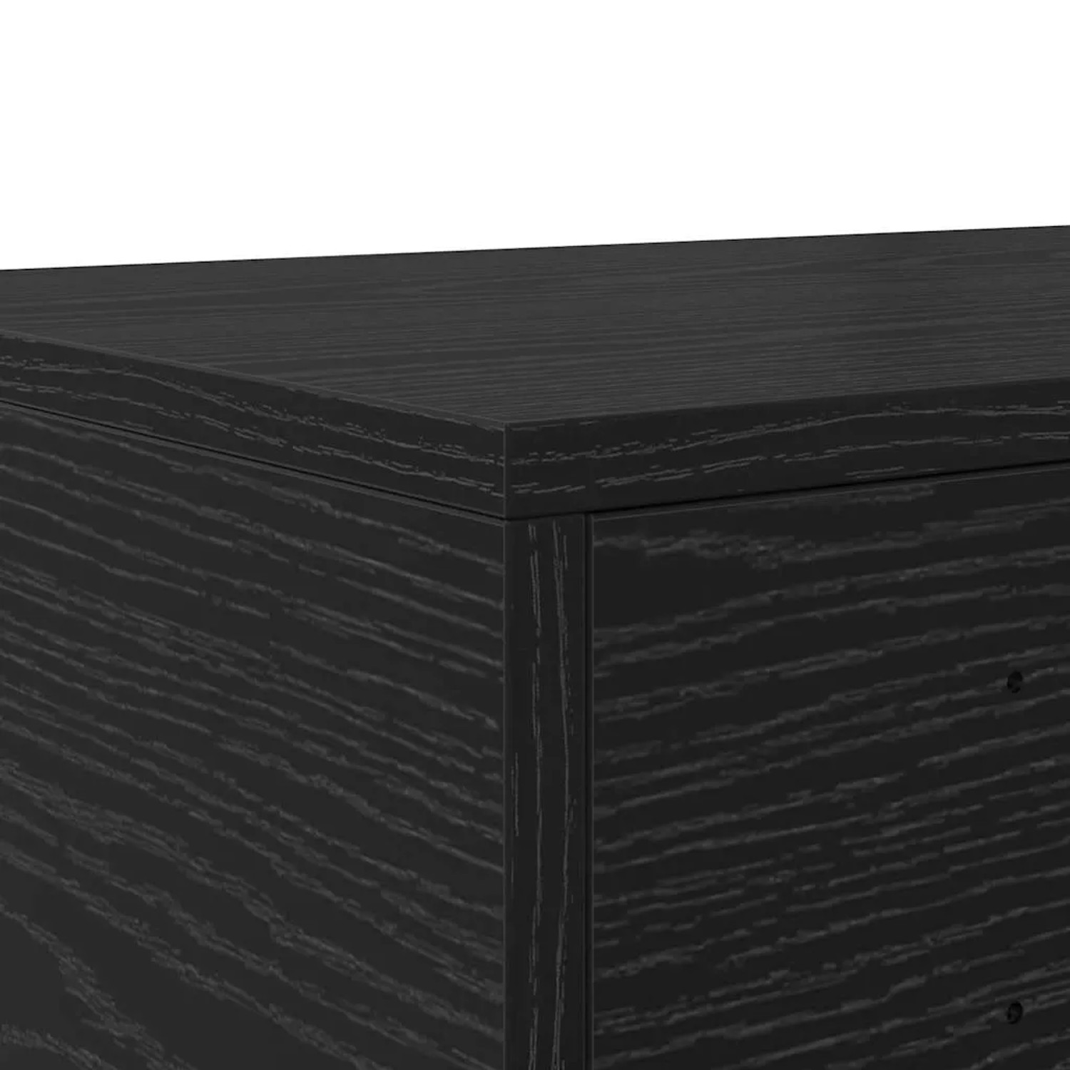 Detailaufnahme: Schwarze vidaXL Bettschublade in Eichen-Optik. Nachttisch mit Schublade.