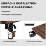 HOMAVO Schreibtisch: Details wie Kopfhörerhaken, Getränkehalter und USB-Ladestation.